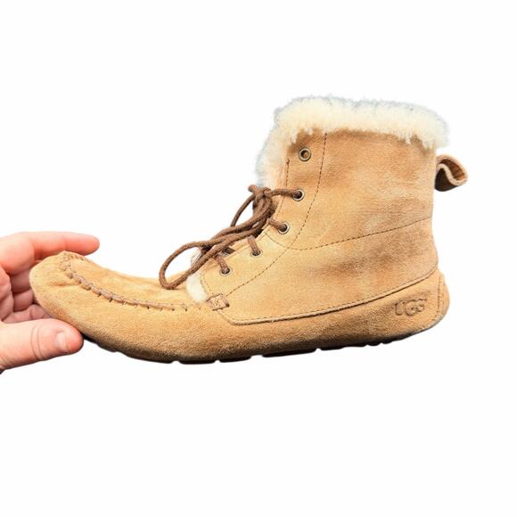 UGG Chickaree Suede Shearling Moccasin Boots Chestnut Women’s Size 8 - Picture 11 of 15